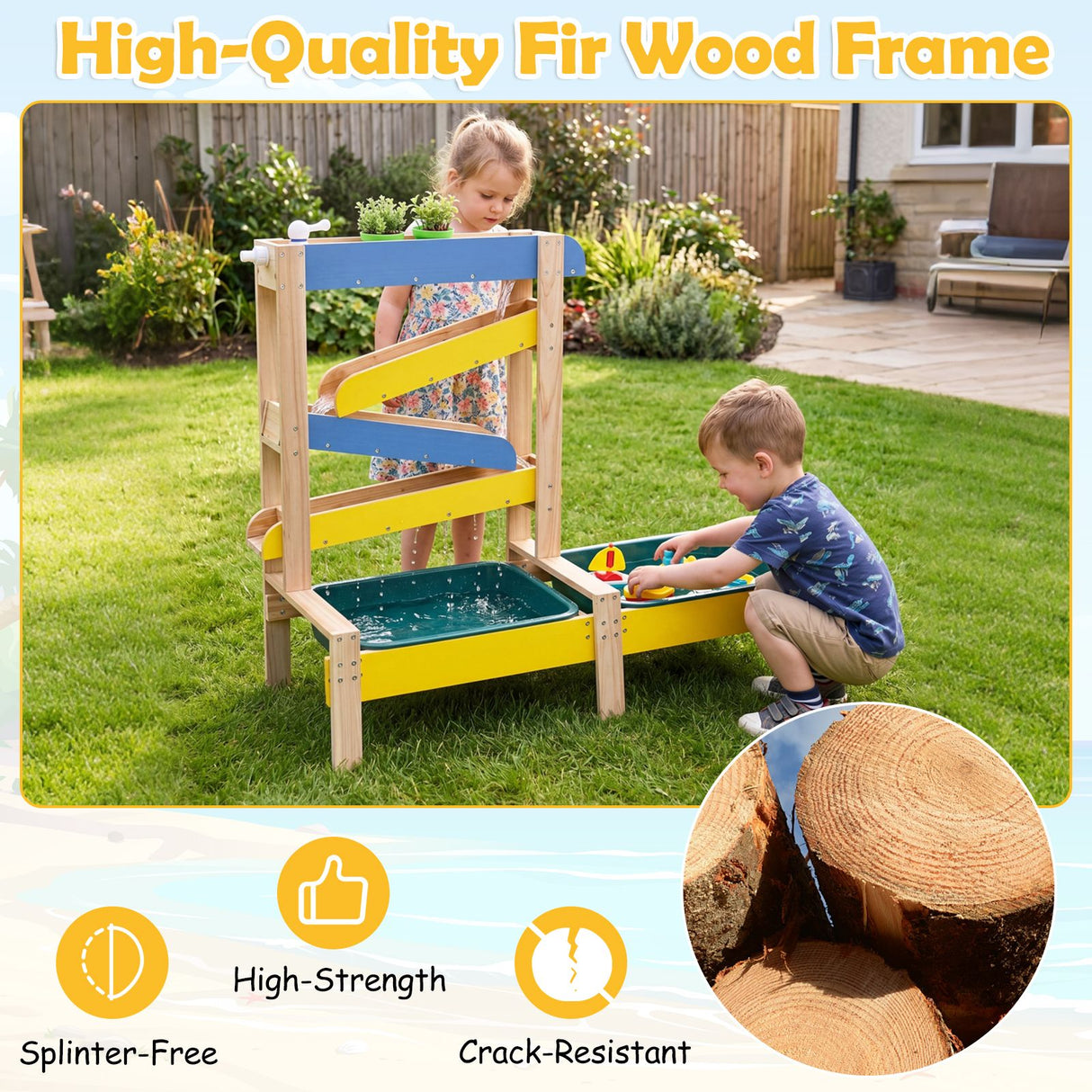 Sand and Water Table for Toddlers with 2 Basins Plant Pots and Sailboat