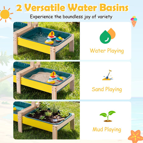 Sand and Water Table for Toddlers with 2 Basins Plant Pots and Sailboat