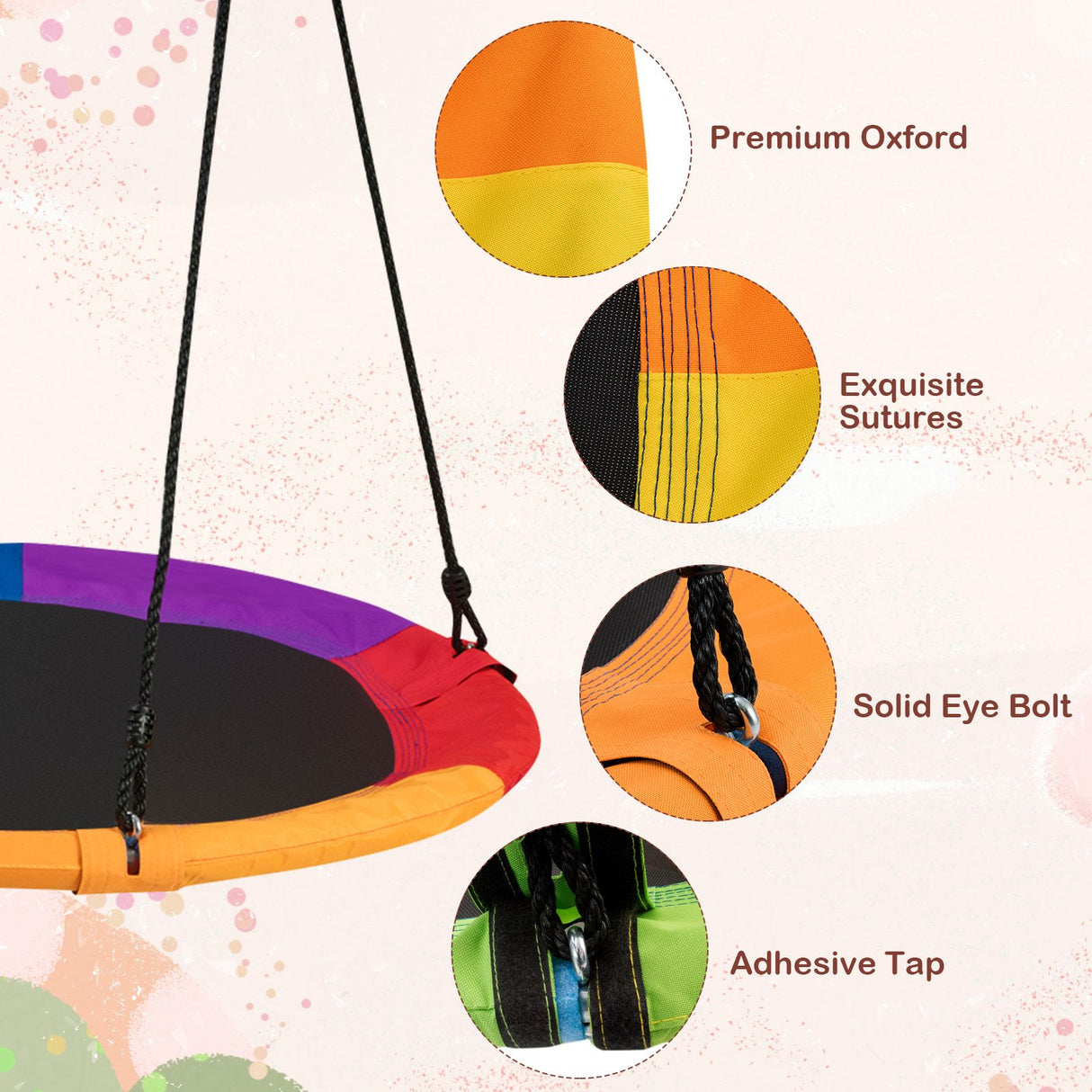 Outdoor Round Swing with Height Adjustment and 900D Oxford Fabric