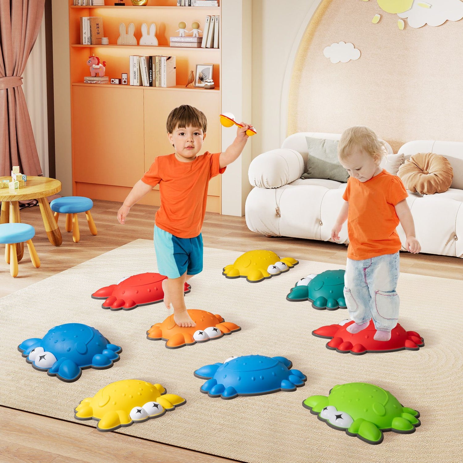 Set of 9 Crab-Themed Balance Stones with Anti-Slip Rubber Ring