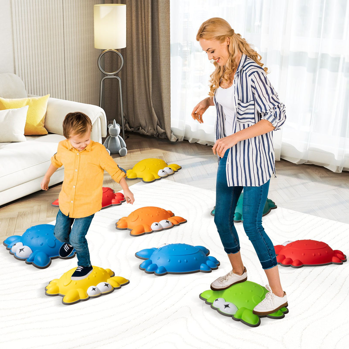 Set of 9 Crab-Themed Balance Stones with Anti-Slip Rubber Ring