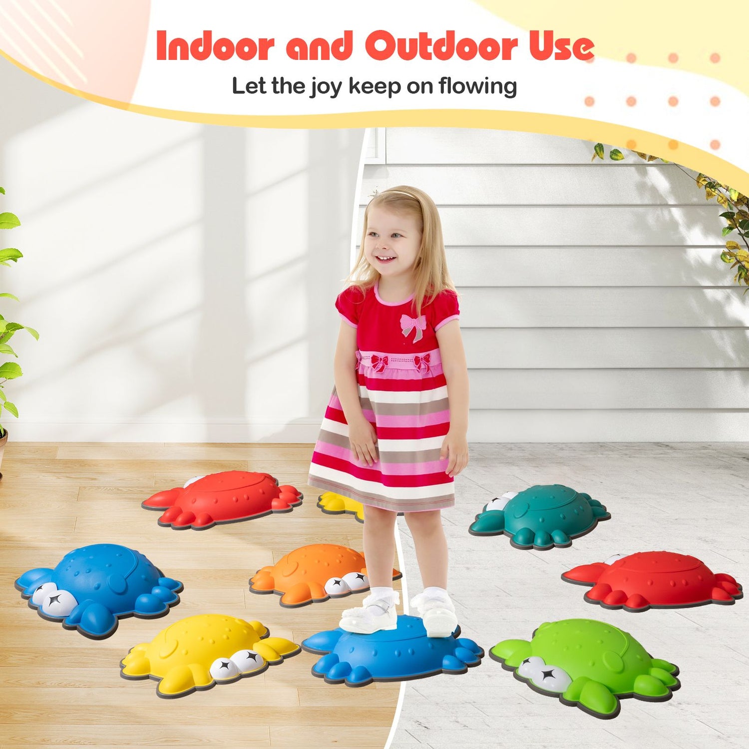 Set of 9 Crab-Themed Balance Stones with Anti-Slip Rubber Ring