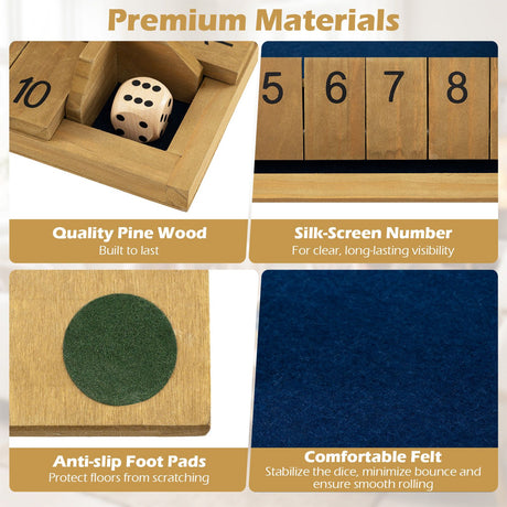 24 Inch Shut The Box Game with 10 Numbers for 2-4 Players