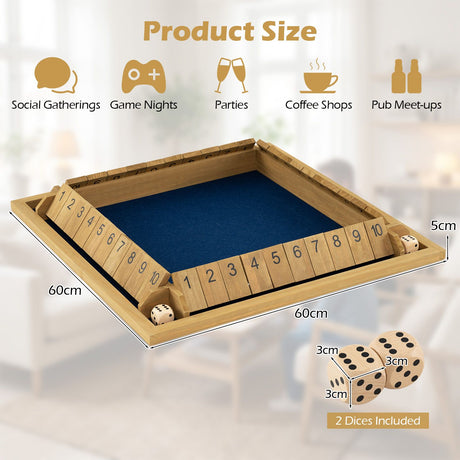 24 Inch Shut The Box Game with 10 Numbers for 2-4 Players