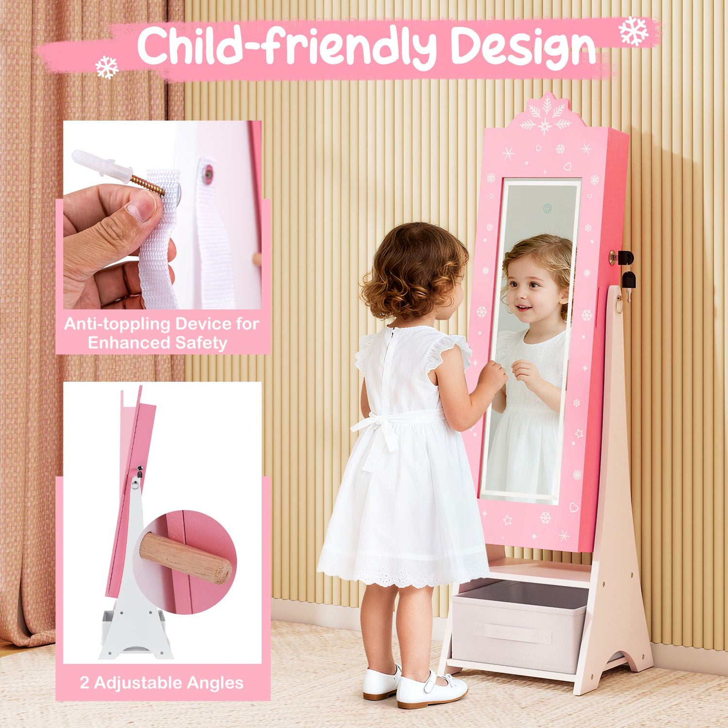 Standing Children Jewelry Organizer with Full-Length Mirror