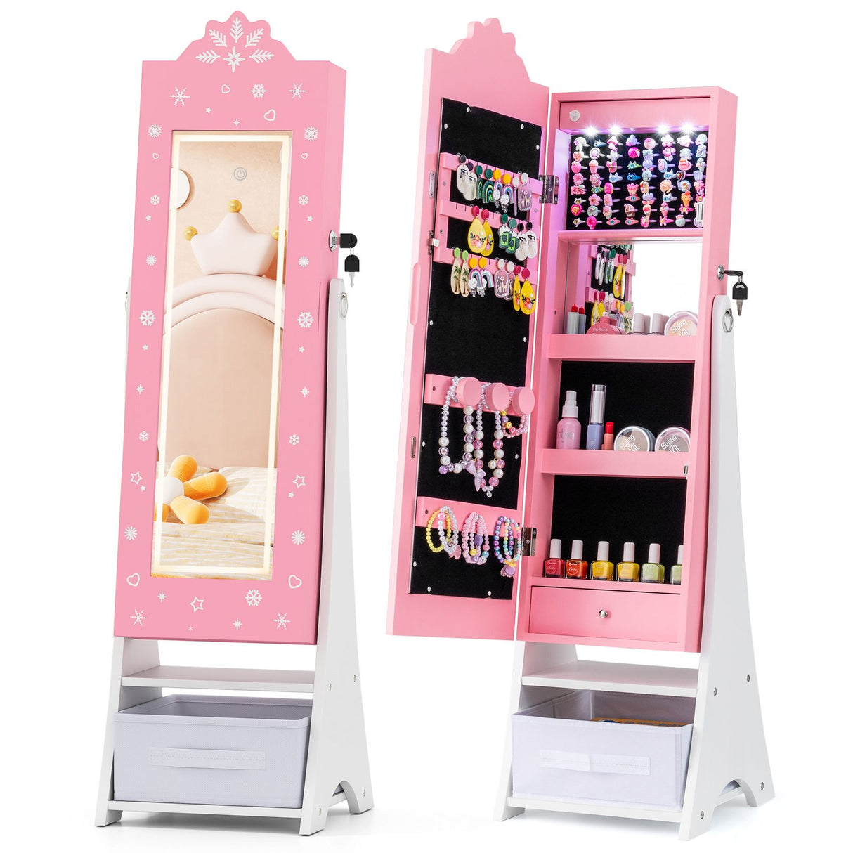 Standing Children Jewelry Organizer with Full-Length Mirror