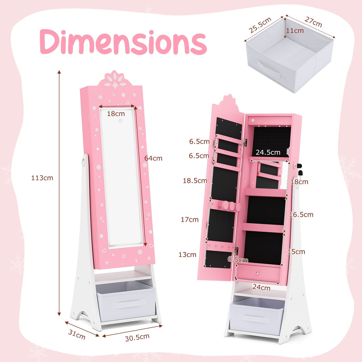 Standing Children Jewelry Organizer with Full-Length Mirror