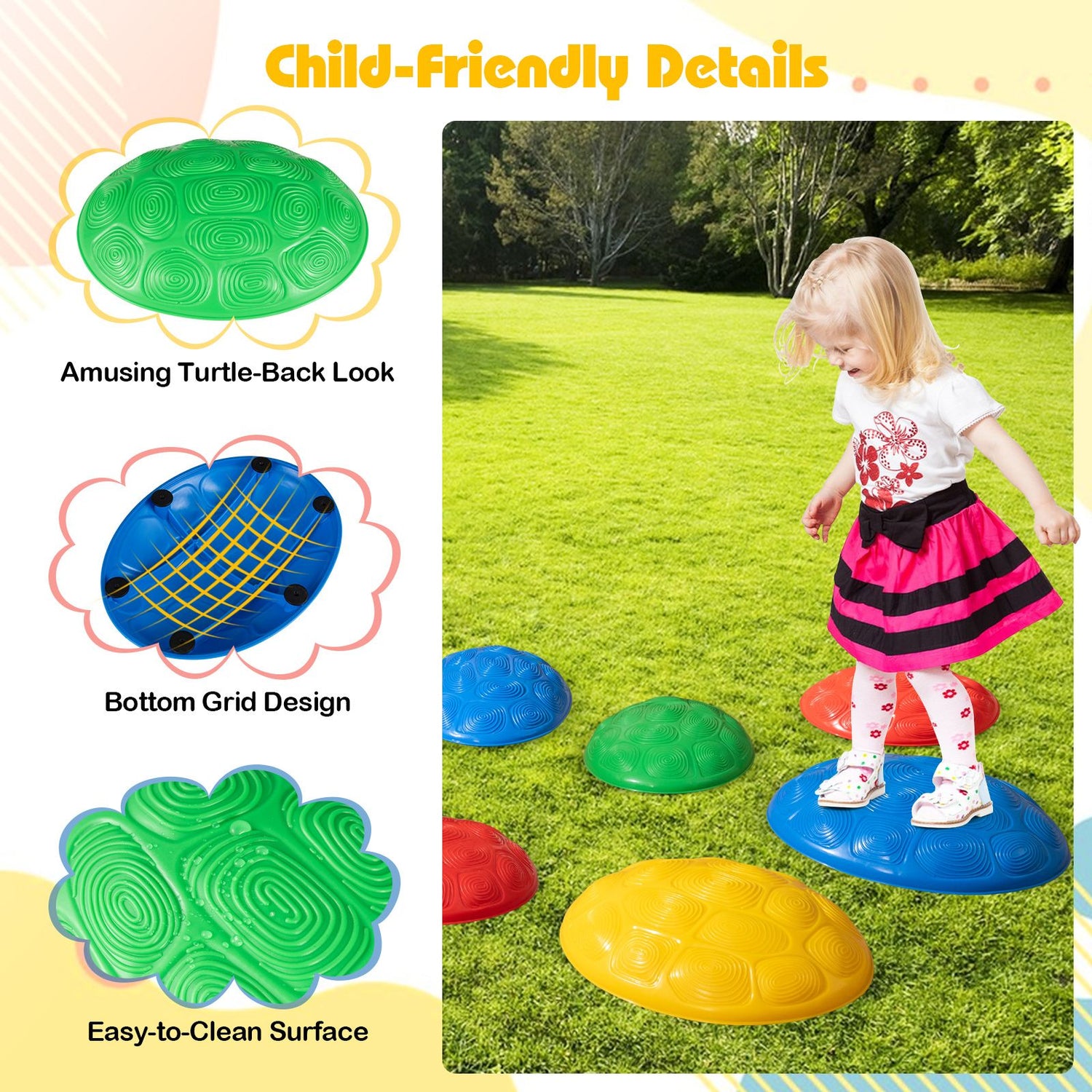 Stepping Stones for Kids Set of 8 Turtle-Themed Balance Stones