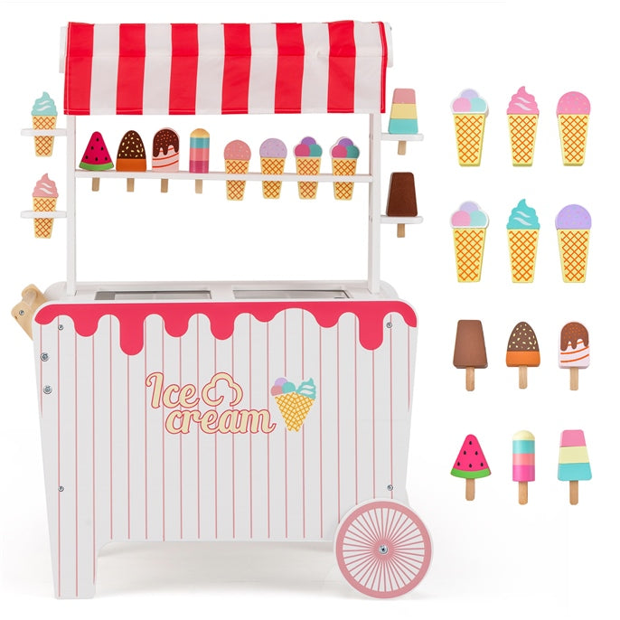HONEY JOY Wooden Ice Cream Cart for Kids