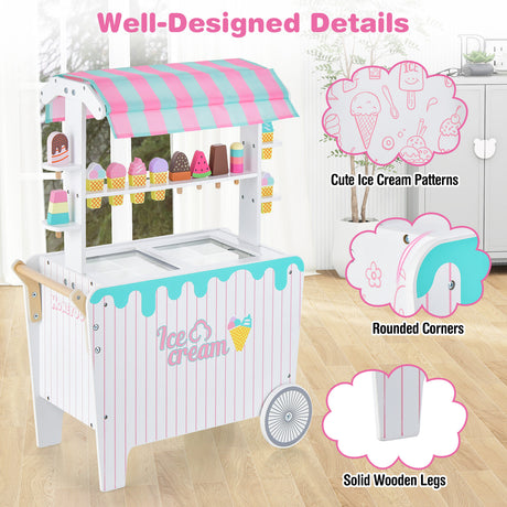 HONEY JOY Wooden Ice Cream Cart for Kids