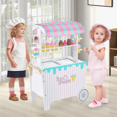 HONEY JOY Wooden Ice Cream Cart for Kids