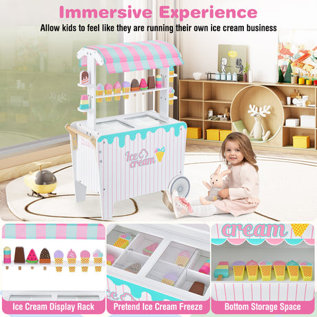 HONEY JOY Wooden Ice Cream Cart for Kids