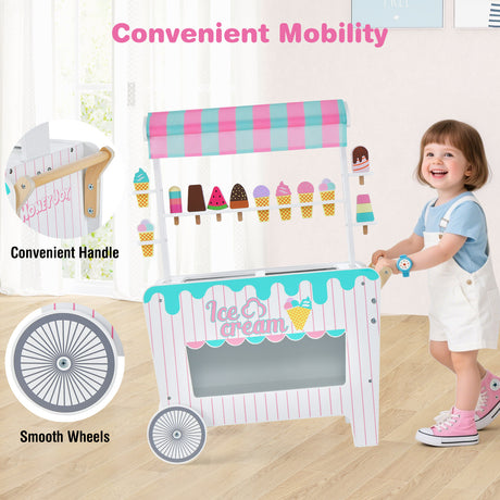 HONEY JOY Wooden Ice Cream Cart for Kids