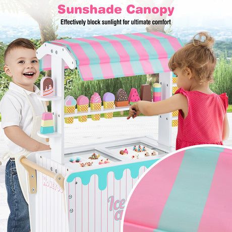 HONEY JOY Wooden Ice Cream Cart for Kids