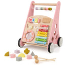 BABY JOY Wooden Baby Walker, Push and Pull Sit-to-Stand Learning Walker