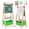 BABY JOY Kids Art Easel, Adjustable Height Double Sided Easel w/Chalkboard & Whiteboard