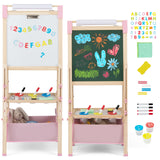 BABY JOY Kids Art Easel, Adjustable Height Double Sided Easel w/Chalkboard & Whiteboard