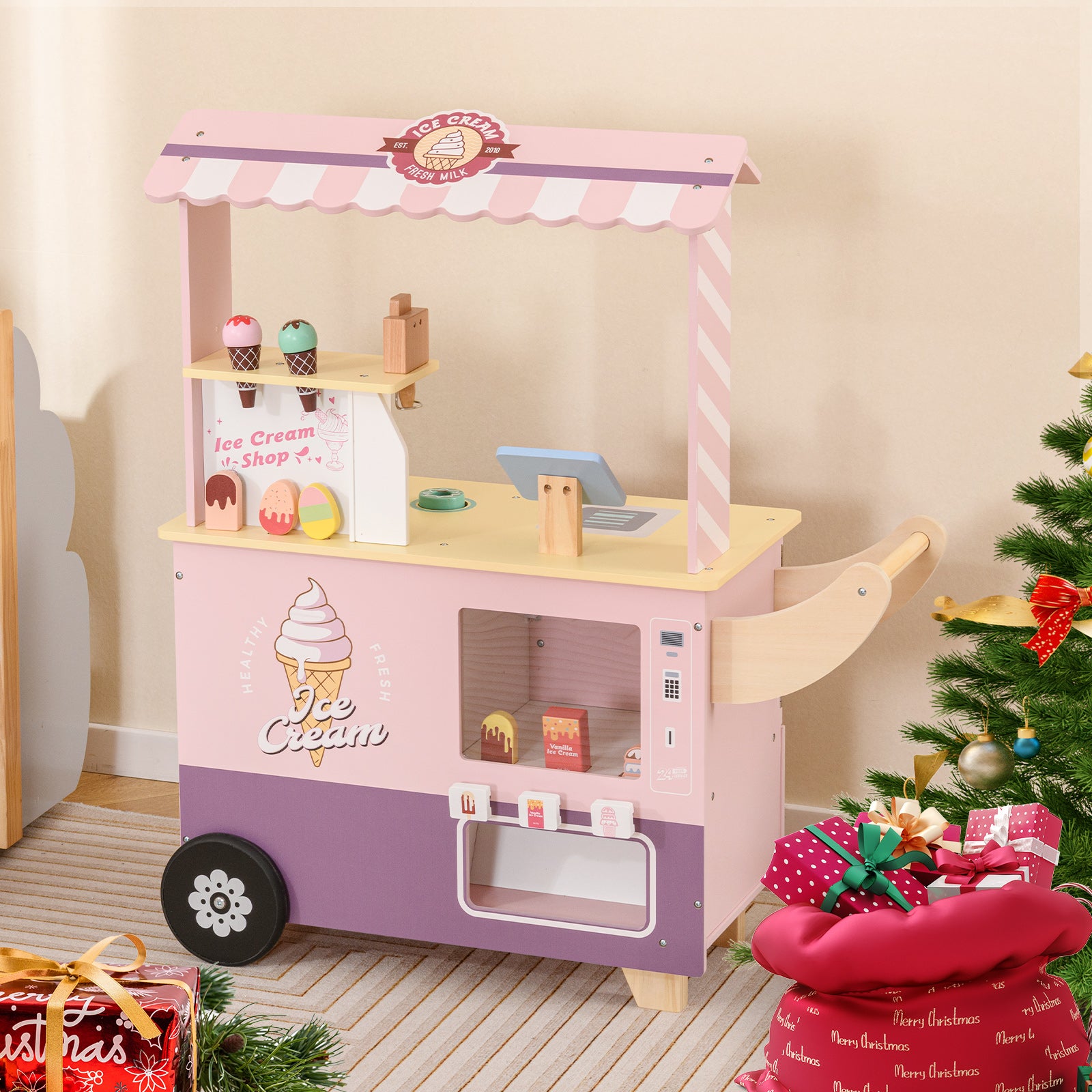 HONEY JOY Kids Ice Cream Cart, Ice Cream Truck Pretend Play Set