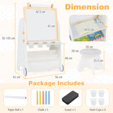 Height Adjustable Kids Art Easel with Stool, 4-in-1 Toddler Activity Table Set with Magnetic Whiteboard, Chalk Board, Bookshelves