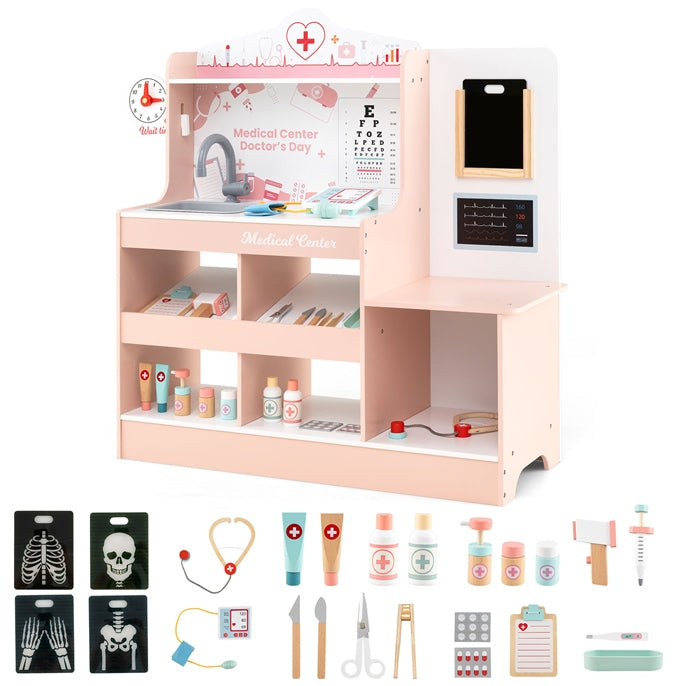 Wooden Doctor Play Set with 24 Pieces Toy Accessories for Kids