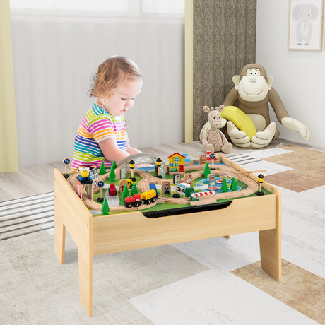 All-in-One Kids Activity Table, Hidden Storage Space & 78-Piece Train Se