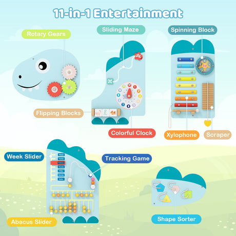 Unicorn Activity Wall Busy Board Panels 11-in-1 Montessori Sensory Board