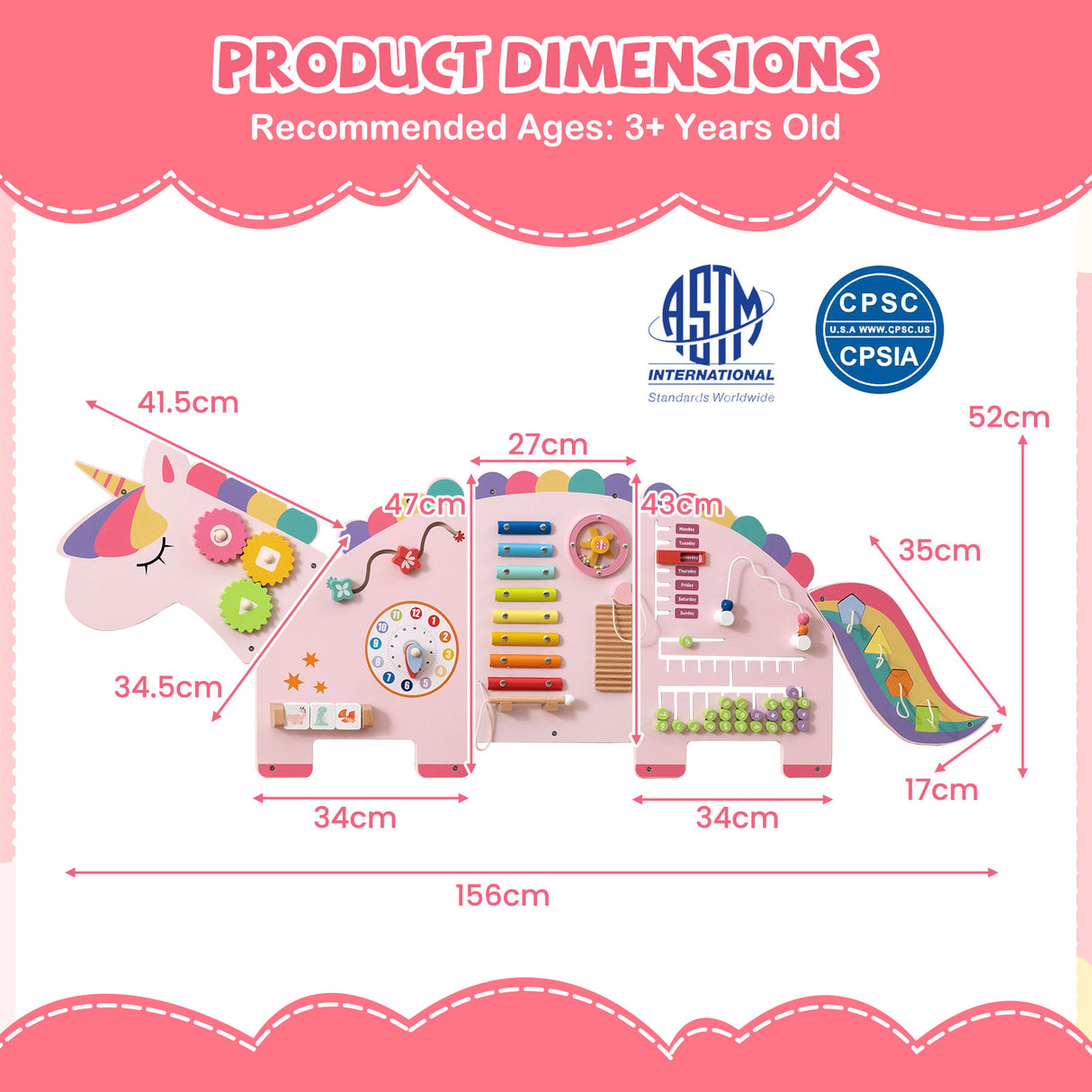 Unicorn Activity Wall Busy Board Panels 11-in-1 Montessori Sensory Board