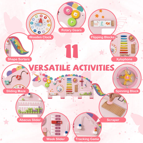 Unicorn Activity Wall Busy Board Panels 11-in-1 Montessori Sensory Board