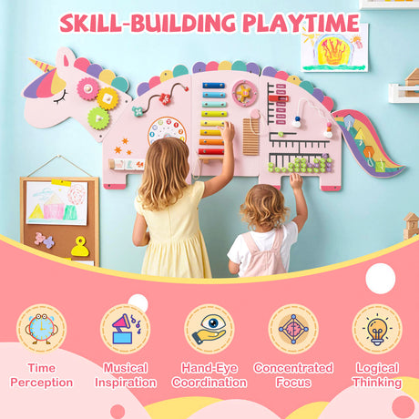 Unicorn Activity Wall Busy Board Panels 11-in-1 Montessori Sensory Board