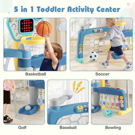 5 in 1 Toddler Sports Toy Kids Activity Center with Adjustable Basketball Hoop