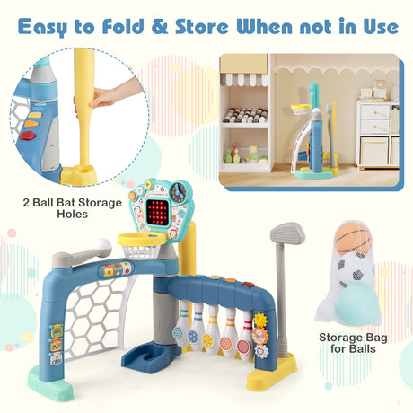 5 in 1 Toddler Sports Toy Kids Activity Center with Adjustable Basketball Hoop