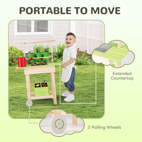 Kids Mud Kitchen Outdoor Play Pretend Kitchen with Removable Pots Watering Can