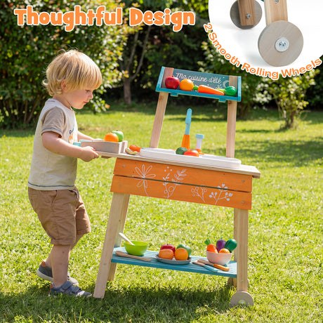 Wooden Toy Kitchen Playset with Removable Sink and Circulation Faucet