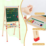 BABY JOY Kids Art Easel, Wooden Foldable Double-Sided Chalkboard Whiteboard w/Board Eraser