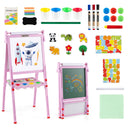 BABY JOY Kids Art Easel, Wooden Foldable Double-Sided Chalkboard Whiteboard w/Board Eraser
