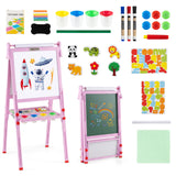 BABY JOY Kids Art Easel, Wooden Foldable Double-Sided Chalkboard Whiteboard w/Board Eraser