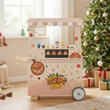 Wooden Pretend Play Snack Cart with Oven and Magnetic Blackboard