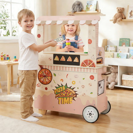 Wooden Pretend Play Snack Cart with Oven and Magnetic Blackboard