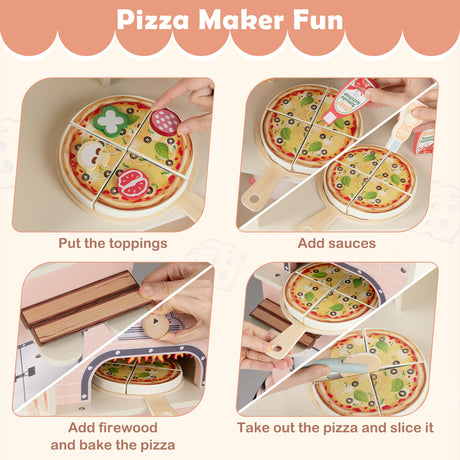 Wooden Pretend Play Snack Cart with Oven and Magnetic Blackboard