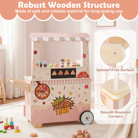 Wooden Pretend Play Snack Cart with Oven and Magnetic Blackboard