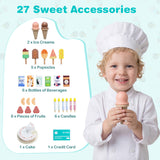 Kids Ice Cream Shop Wooden Grocery Store with 27 Accessories Gift for Boys and Girls Aged 3+