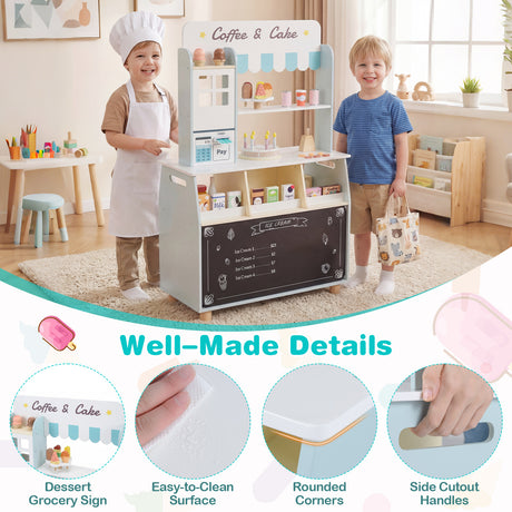 Kids Ice Cream Shop Wooden Grocery Store with 27 Accessories Gift for Boys and Girls Aged 3+