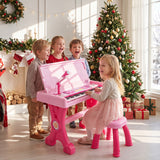 49 Keys Kids Electric Piano Keyboard Toy w/ Stool & Microphone, Educational Toddler Keyboard Set