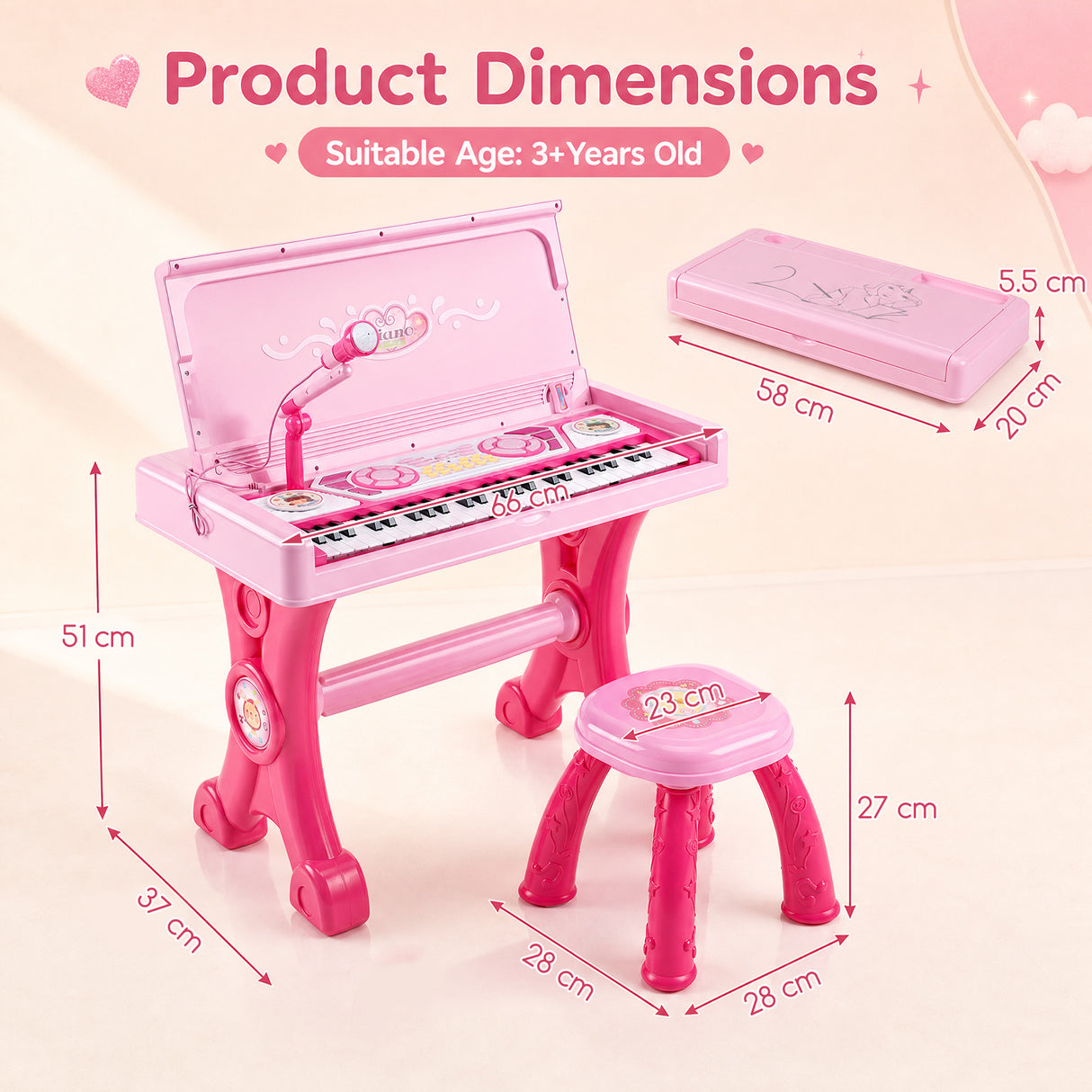 49 Keys Kids Electric Piano Keyboard Toy w/ Stool & Microphone, Educational Toddler Keyboard Set