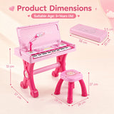 49 Keys Kids Electric Piano Keyboard Toy w/ Stool & Microphone, Educational Toddler Keyboard Set