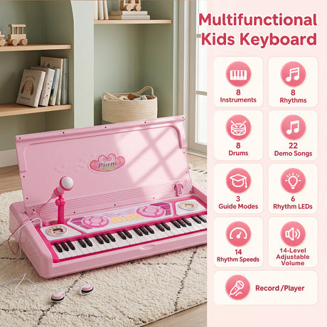 49 Keys Kids Electric Piano Keyboard Toy w/ Stool & Microphone, Educational Toddler Keyboard Set