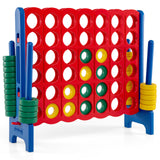Giant 4-in-a-Row Game Set, Jumbo 4-to-Score Game with 42 Rings and Quick-Release Slider for Kids and Adults