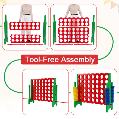 Giant 4-in-a-Row Game Set, Jumbo 4-to-Score Game with 42 Rings and Quick-Release Slider for Kids and Adults
