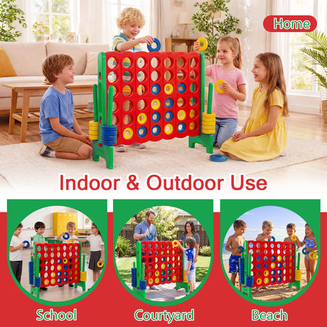 Giant 4-in-a-Row Game Set, Jumbo 4-to-Score Game with 42 Rings and Quick-Release Slider for Kids and Adults