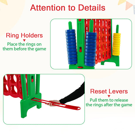 Giant 4-in-a-Row Game Set, Jumbo 4-to-Score Game with 42 Rings and Quick-Release Slider for Kids and Adults